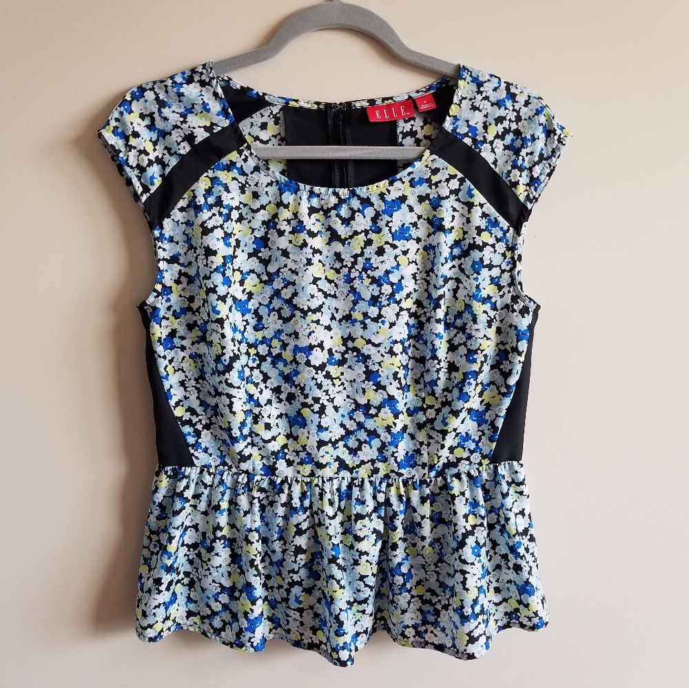 ELLE Floral Peplum Blouse Size 8